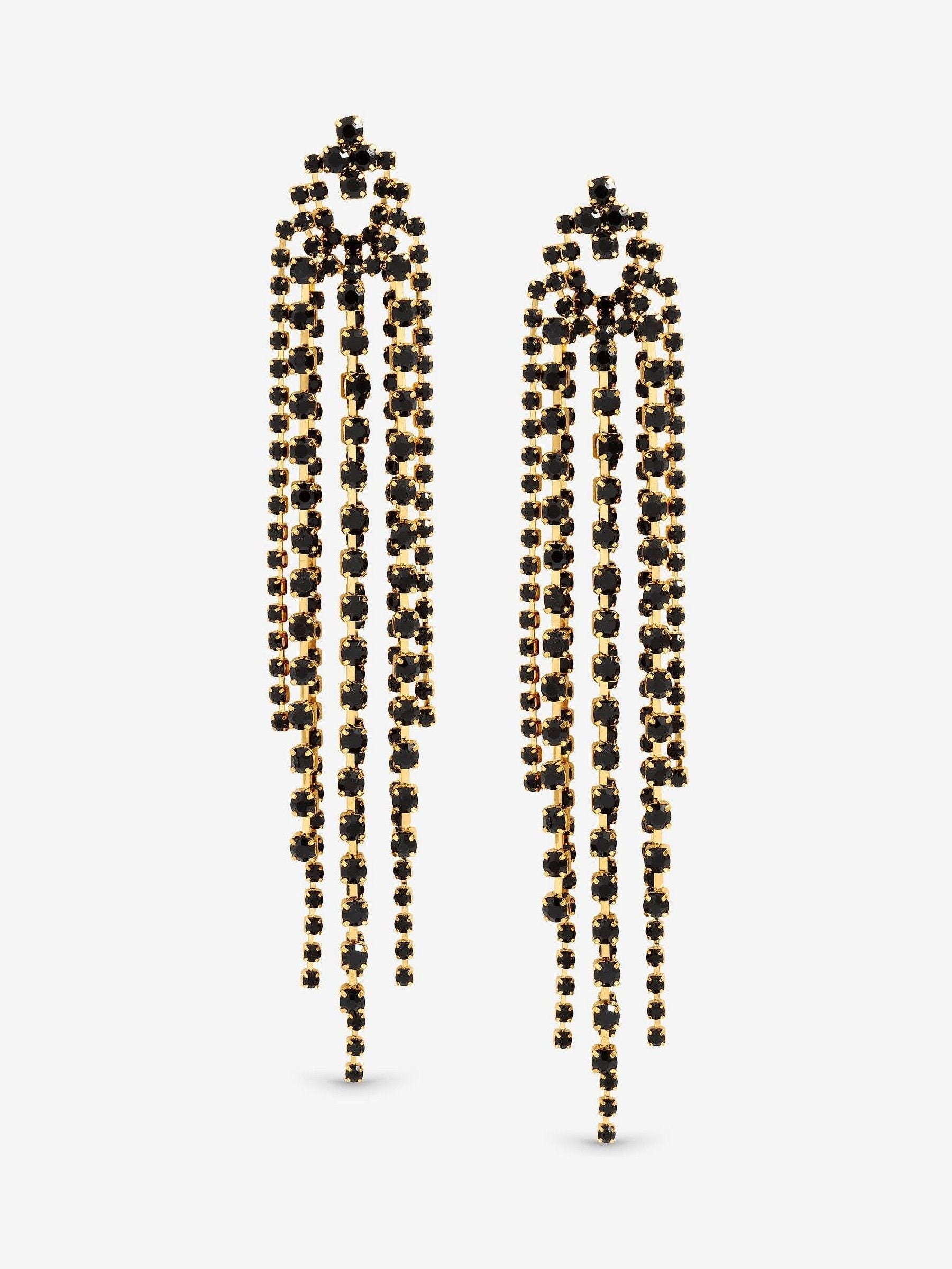 Multi Strand Crystal Drop Earrings with Post and Bullet Back, 100mm Length