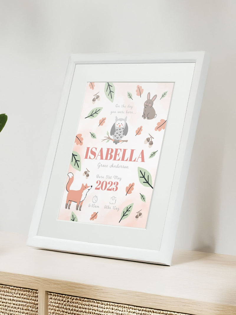 Personalised On The Day You Were Born Woodland Framed Print by Jonnys Sister