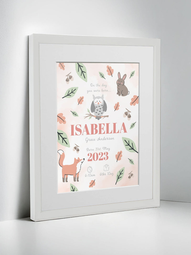 Personalised On The Day You Were Born Woodland Framed Print by Jonnys Sister