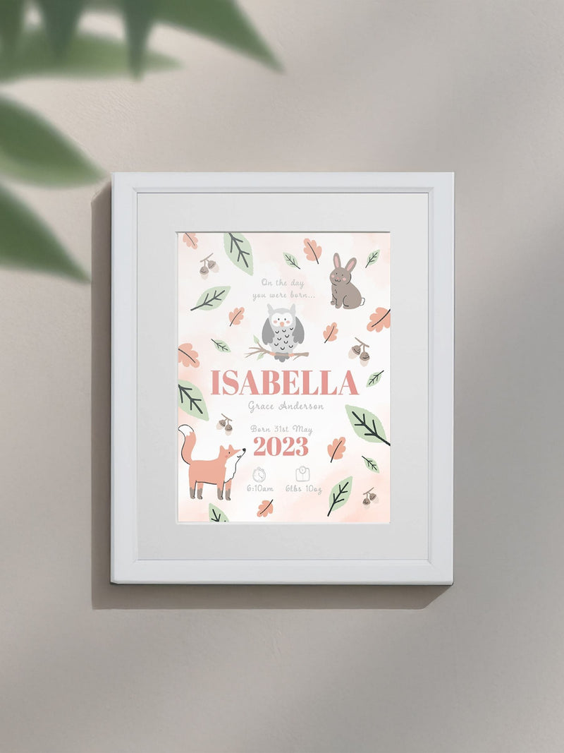 Personalised On The Day You Were Born Woodland Framed Print by Jonnys Sister