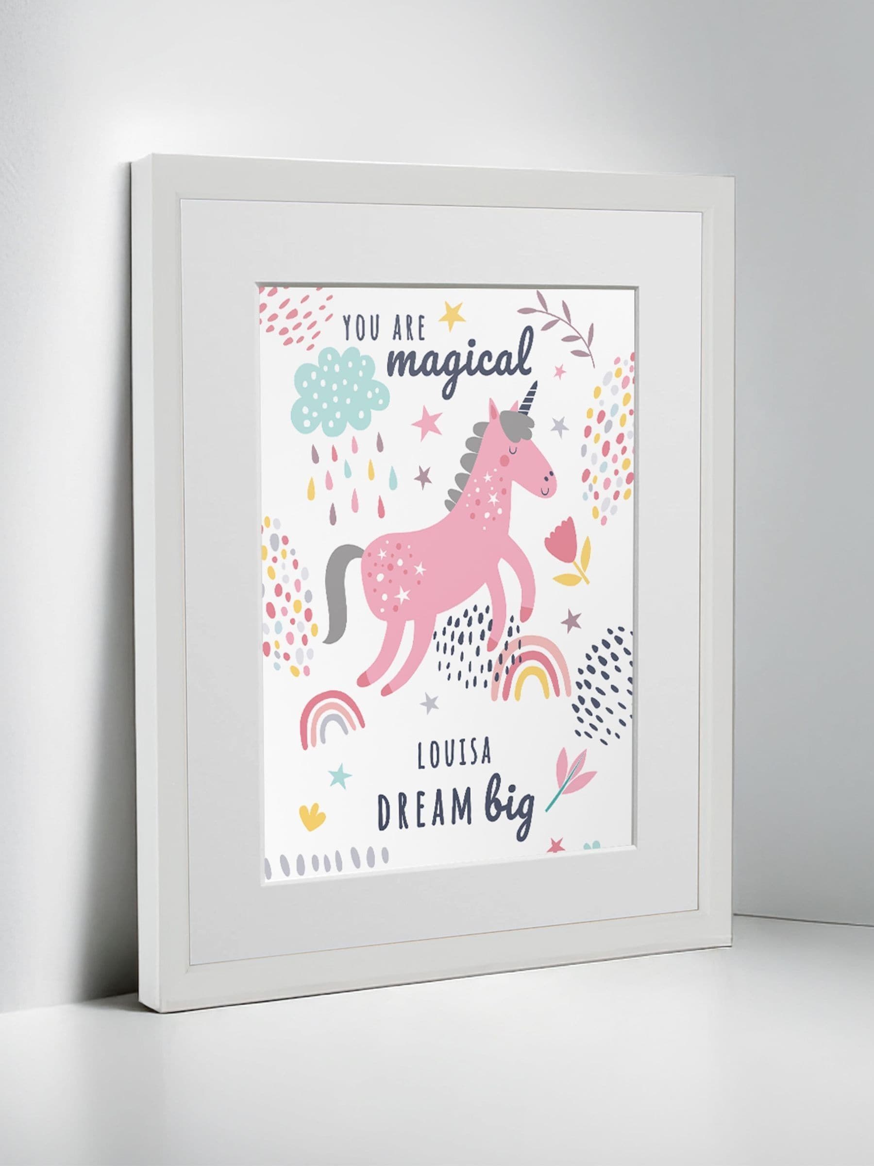 Jonnys Sister personalised unicorn framed print 12 x 10 inches, imported from the UK