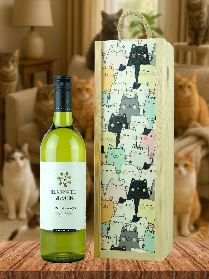 LeBonVin cat-themed gift box with Barren Jack Pinot Grigio 750ml, UK version