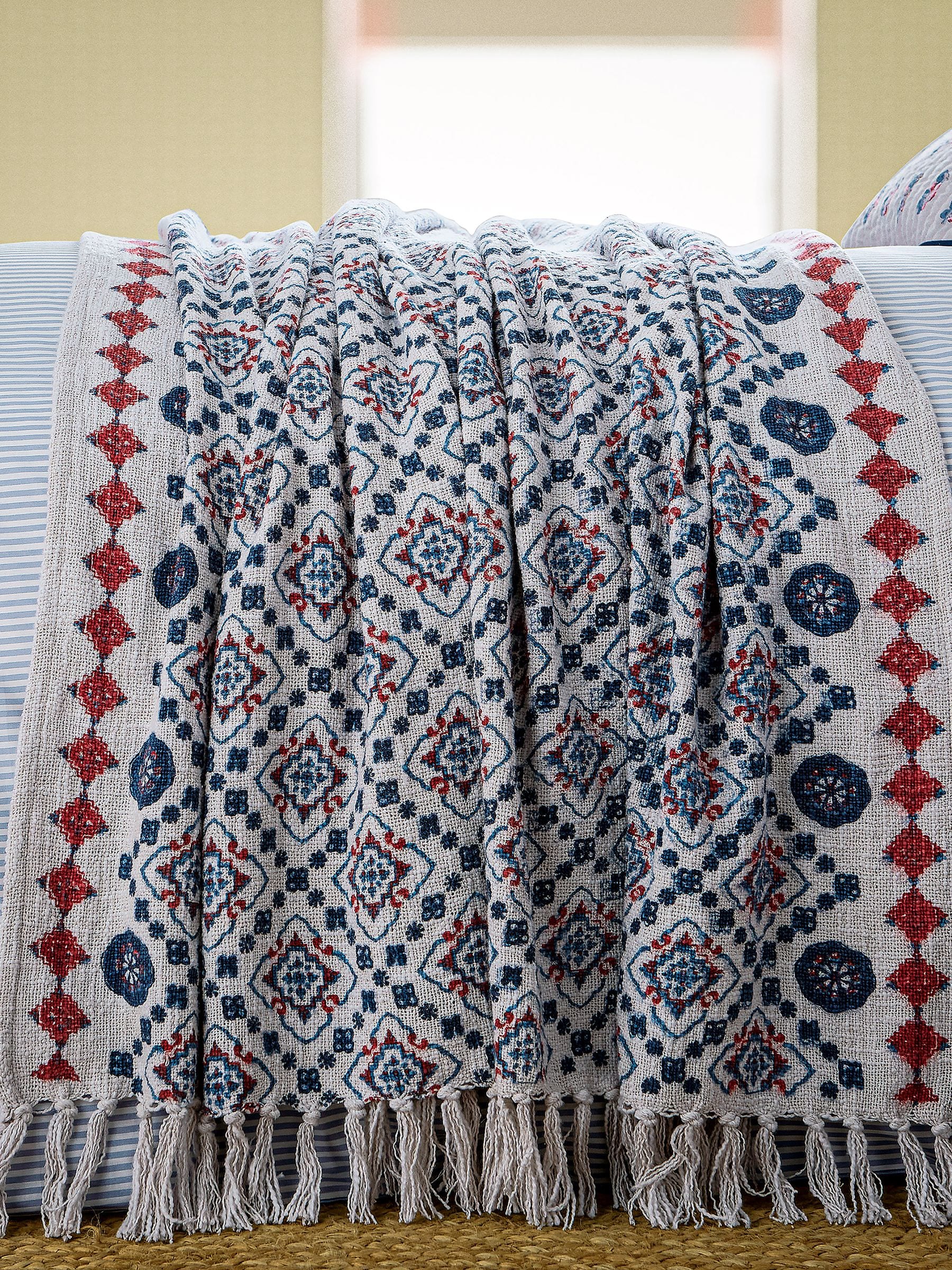 Joules Blue Cream Country Tiles throw 150x200cm, UK version