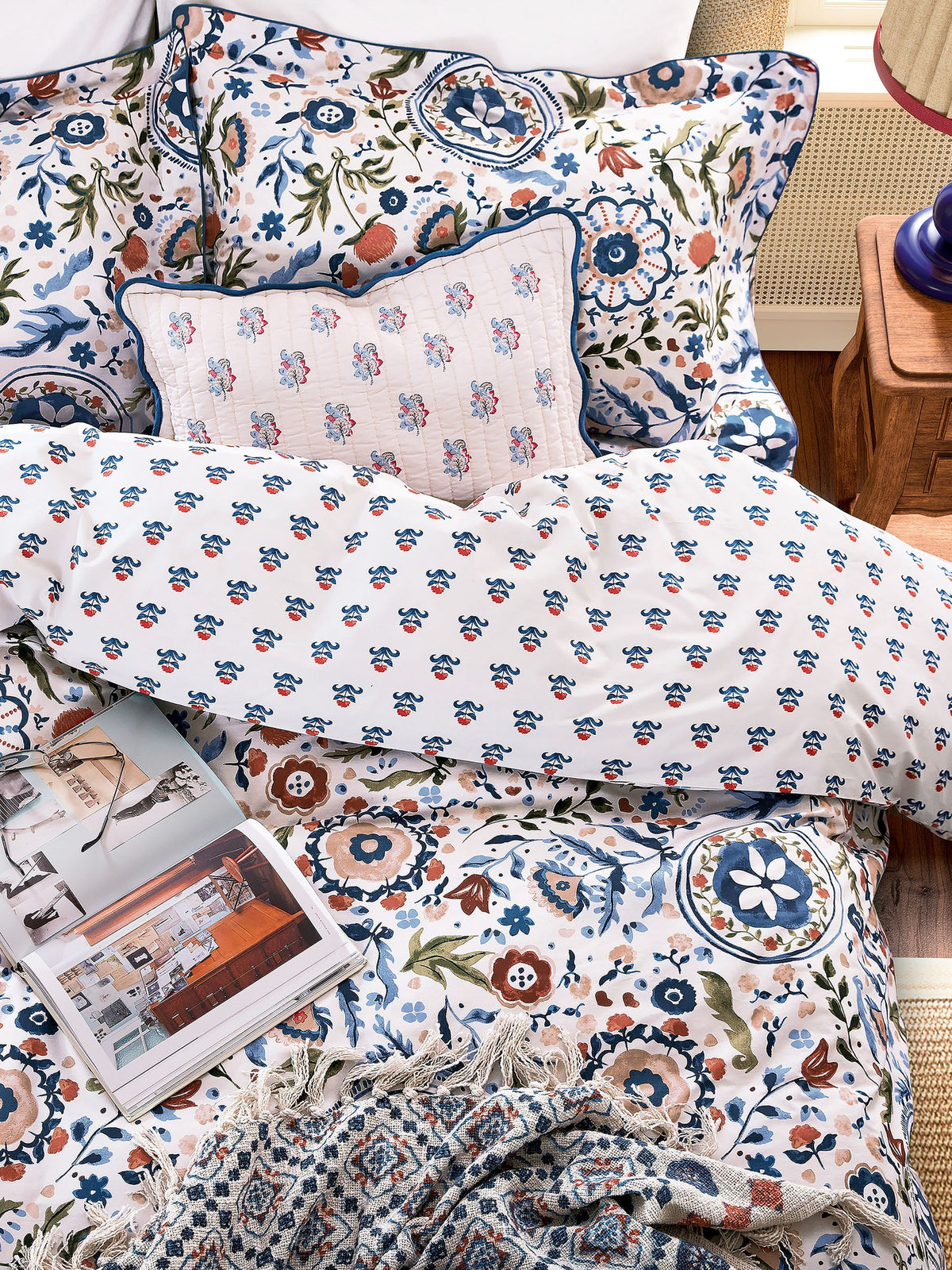 Joules Navy Multi Festival Flowers duvet cover and pillowcase set, UK version
