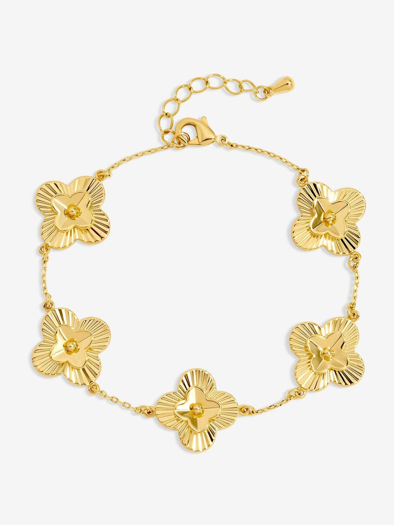 Inicio gold tone diamond cut clover station bracelet, UK version