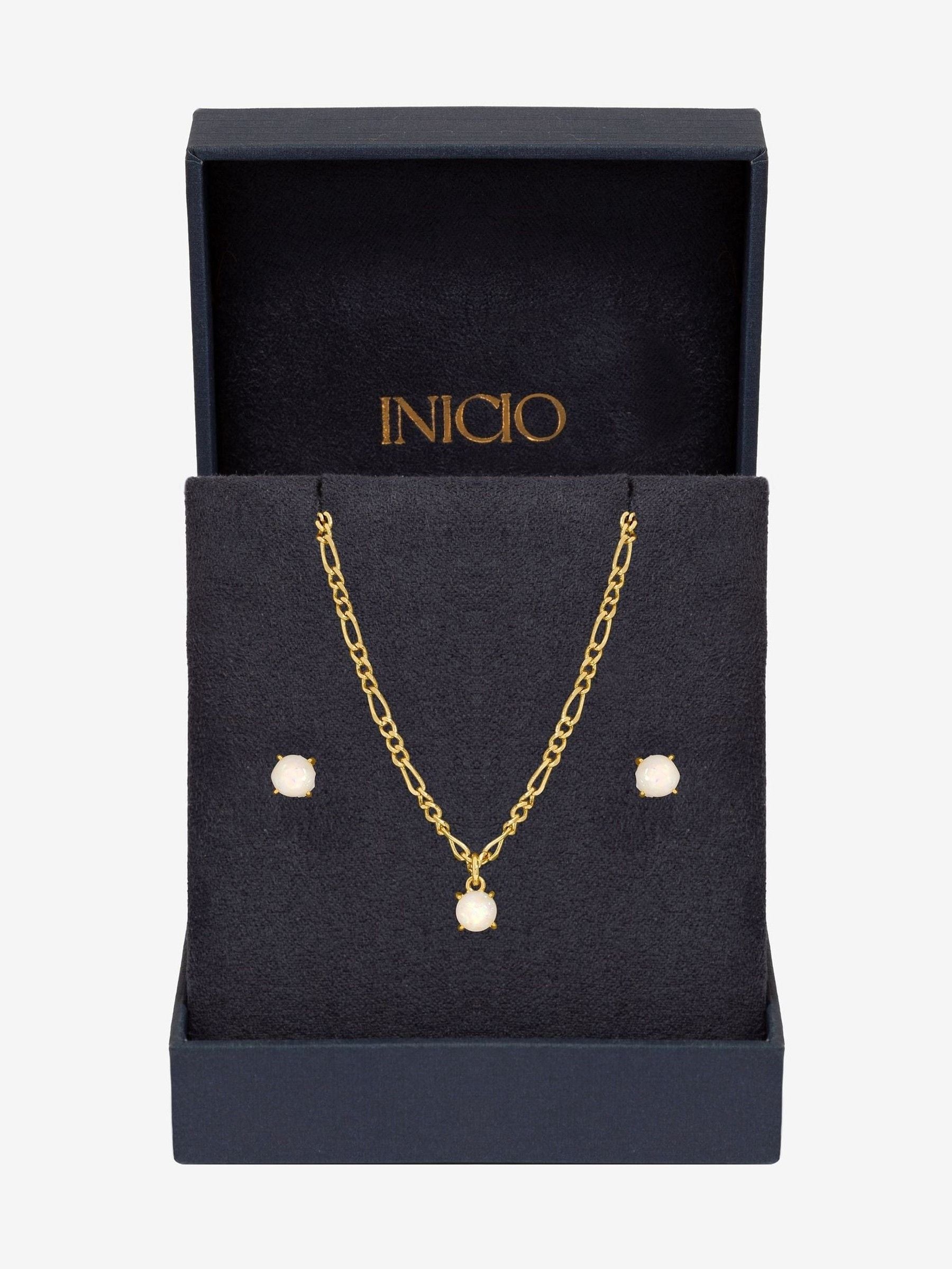 Inicio gold tone opal stone pendant set gift box, UK version