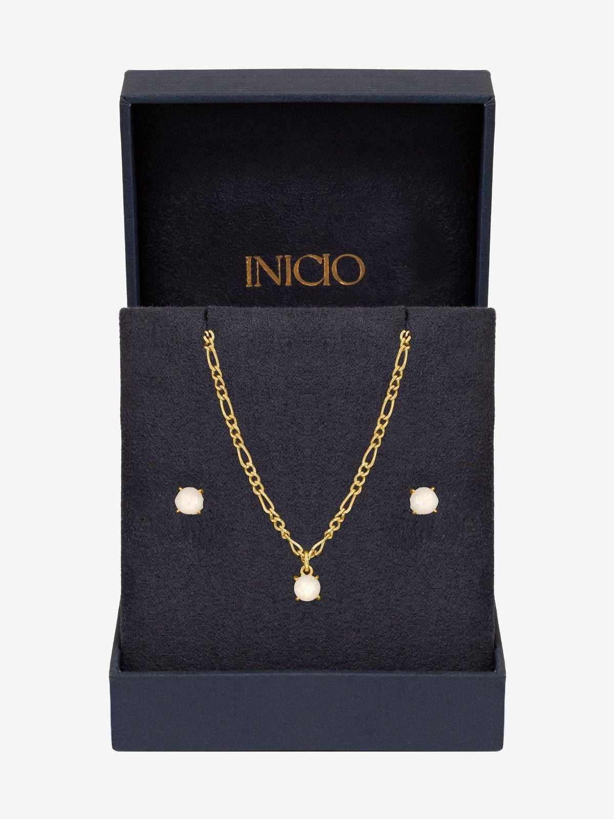 Inicio gold tone opal stone pendant set gift box, UK version