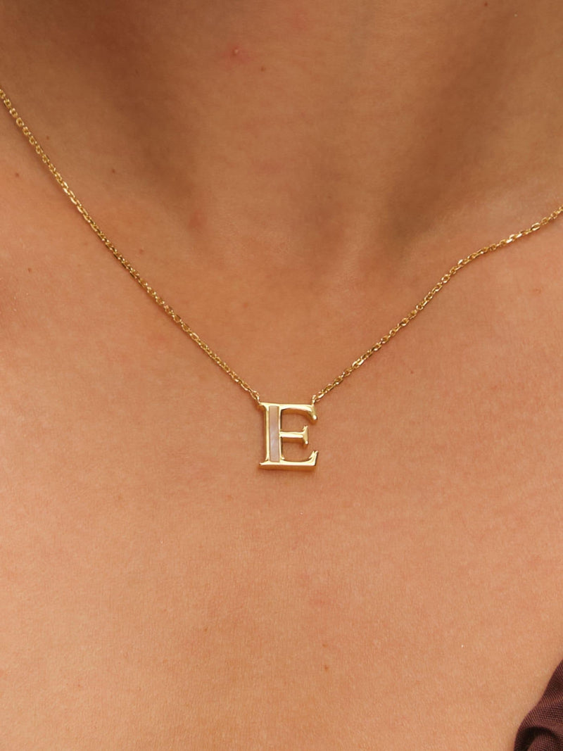 Inicio E Initial Pendant with mother-of-pearl and 17-inch chain, UK version