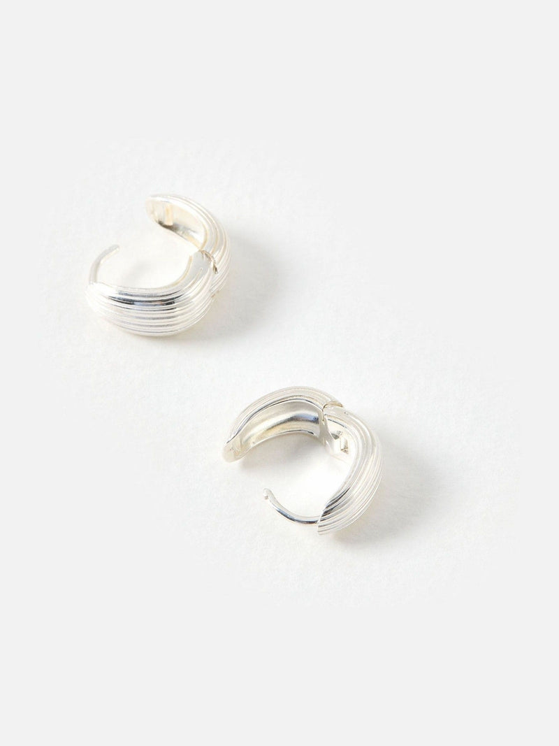 Oliver Bonas Silver Ciara Sterling Silver Textured Chunky Hoop Large Earrings