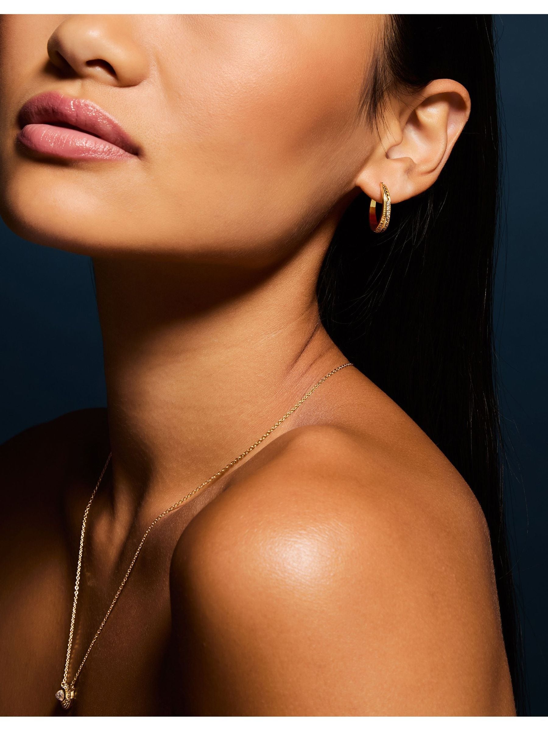 Accessorize Gold 14ct Gold-Plated Diamanté Crescent Hoop Earrings