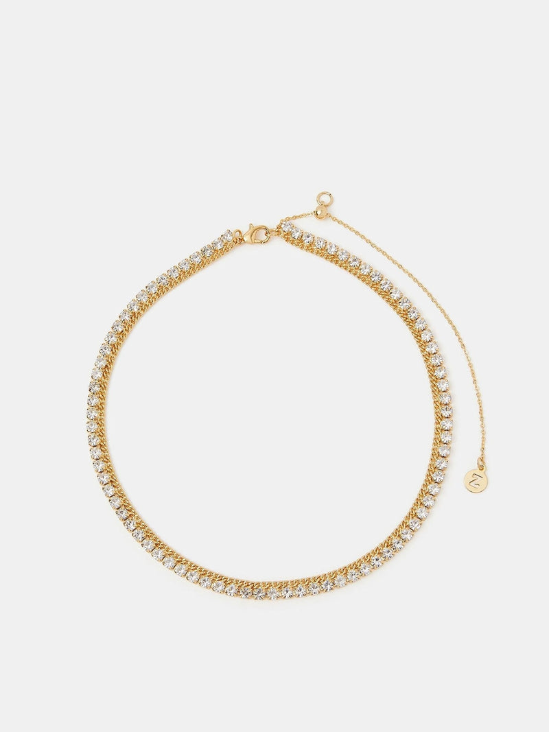 Gold-Plated Diamanté Choker Necklace with Lobster Clasp and Extender