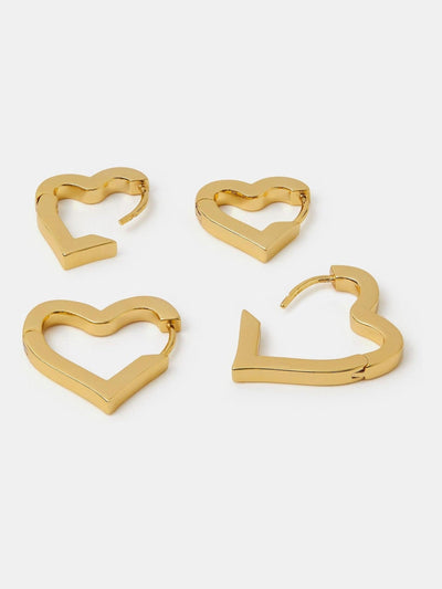 Accessorize Gullbelagt 2-pakning 14ct Hjerte Creol Øredobber