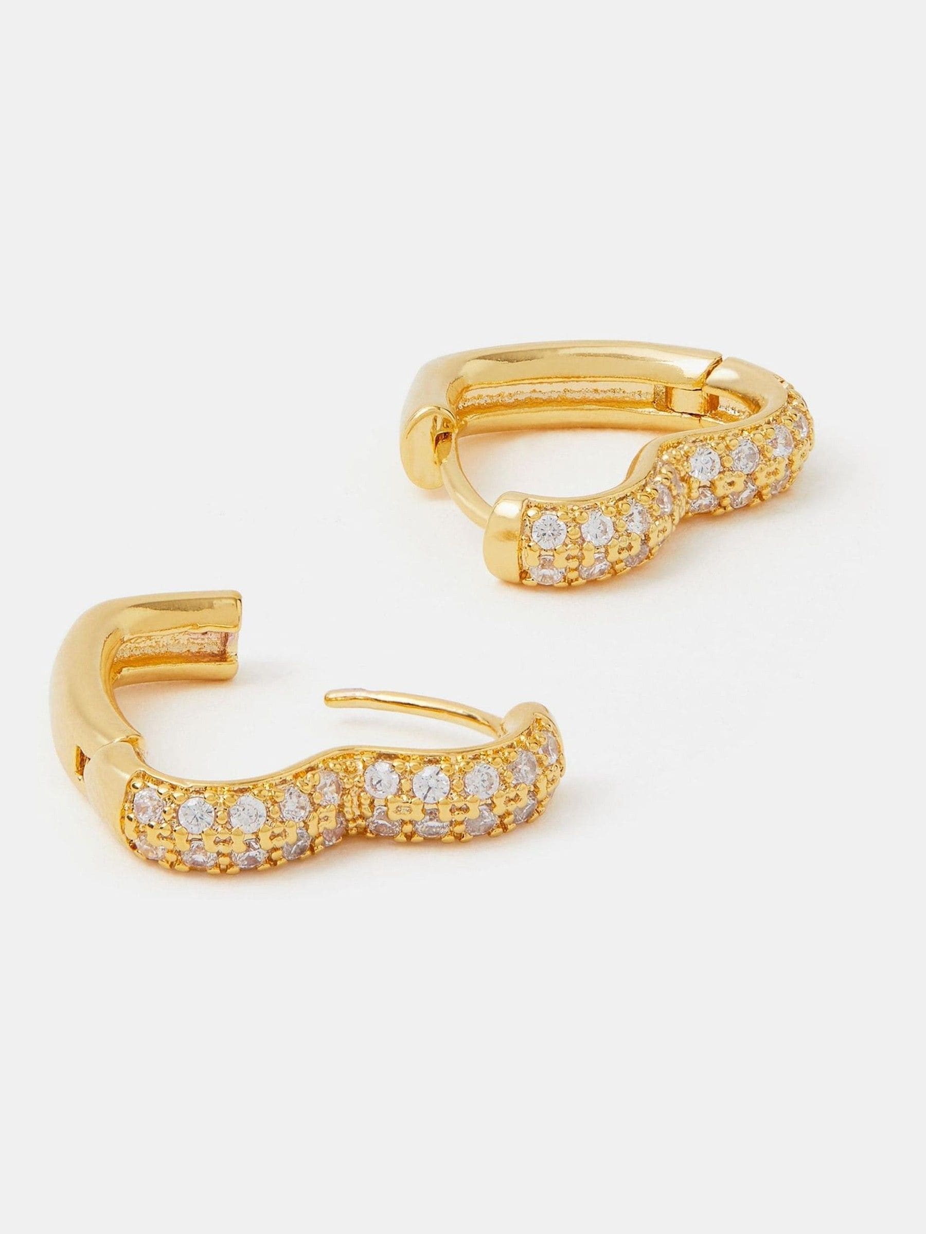 Gold-Plated Diamanté Heart Hoop Earrings