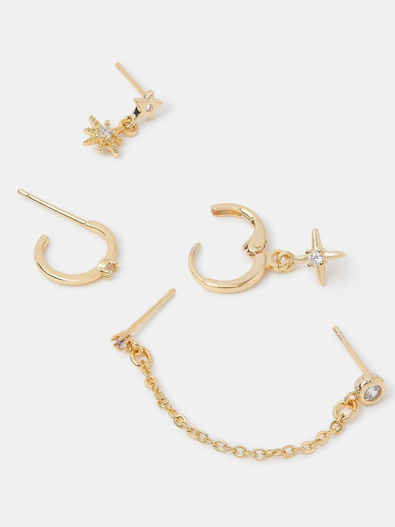 Accessorize Gold Plated 5-Pack 14ct Mixed Chain Star Earrings