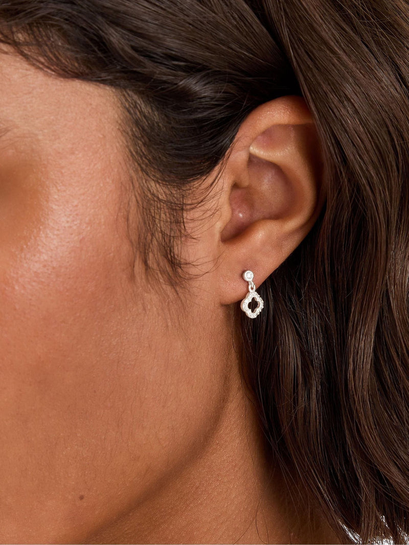 Sterling Silver Diamanté Clover Drop Earrings