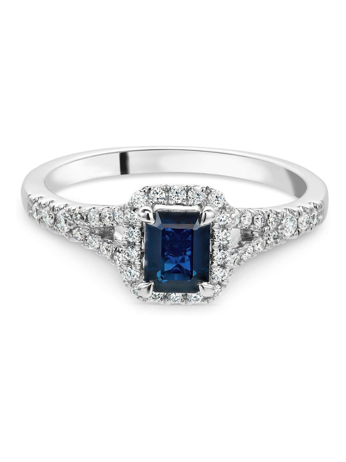18ct White Gold Diamond Sapphire Halo Engagement Ring with 0.20ct Diamonds