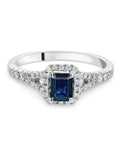 18ct White Gold Diamond Sapphire Halo Engagement Ring with 0.20ct Diamonds