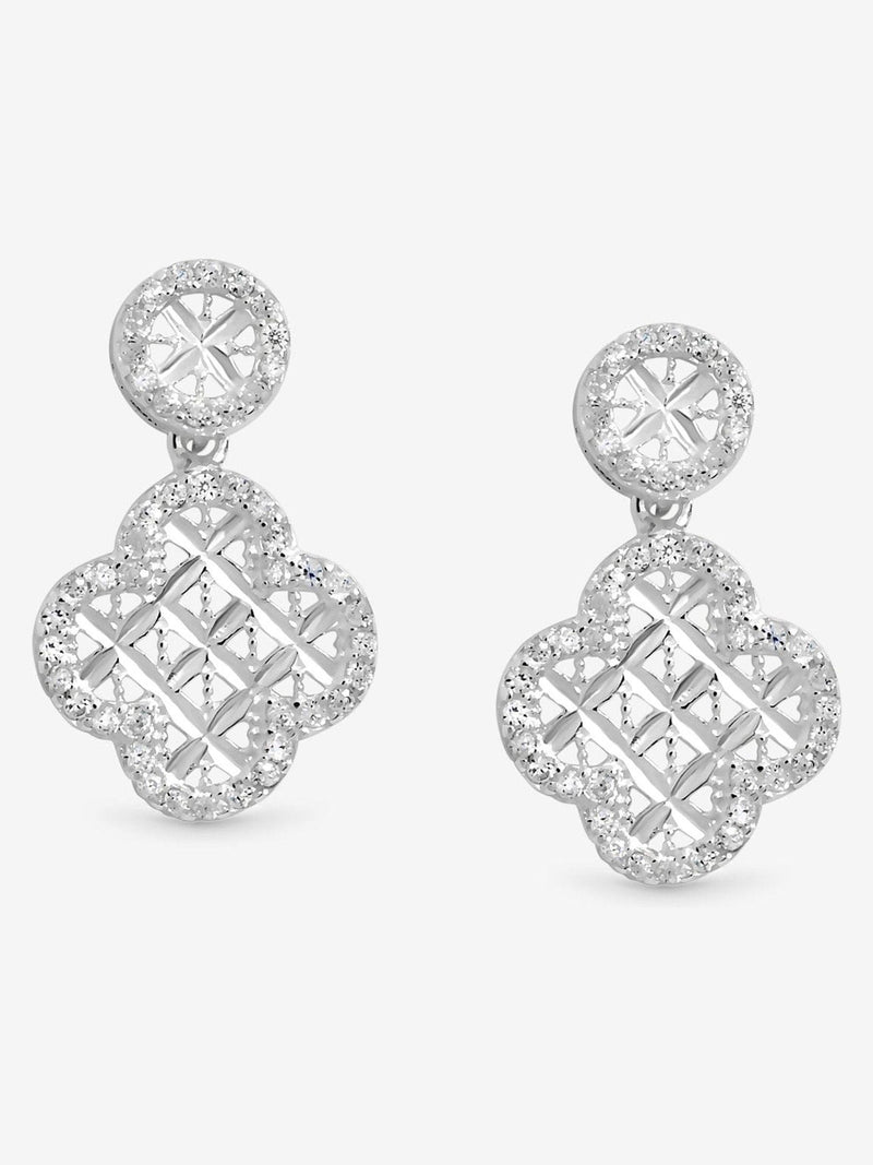 Simply Silver Textured Double Drop Clover Earrings 13mm x 20mm (British brand)