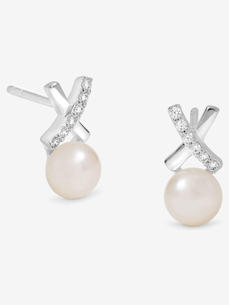 Simply Silver pearl effect stud earrings 6.5mm by 13.3mm (British brand)