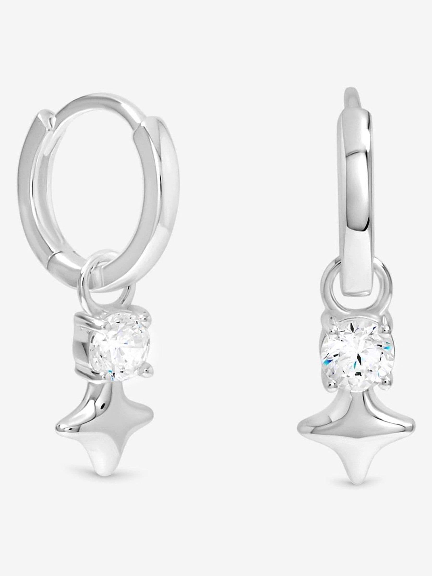 Simply Silver 925 Sterling Silver Cubic Zirconia Celestial Huggie Hoop Earrings