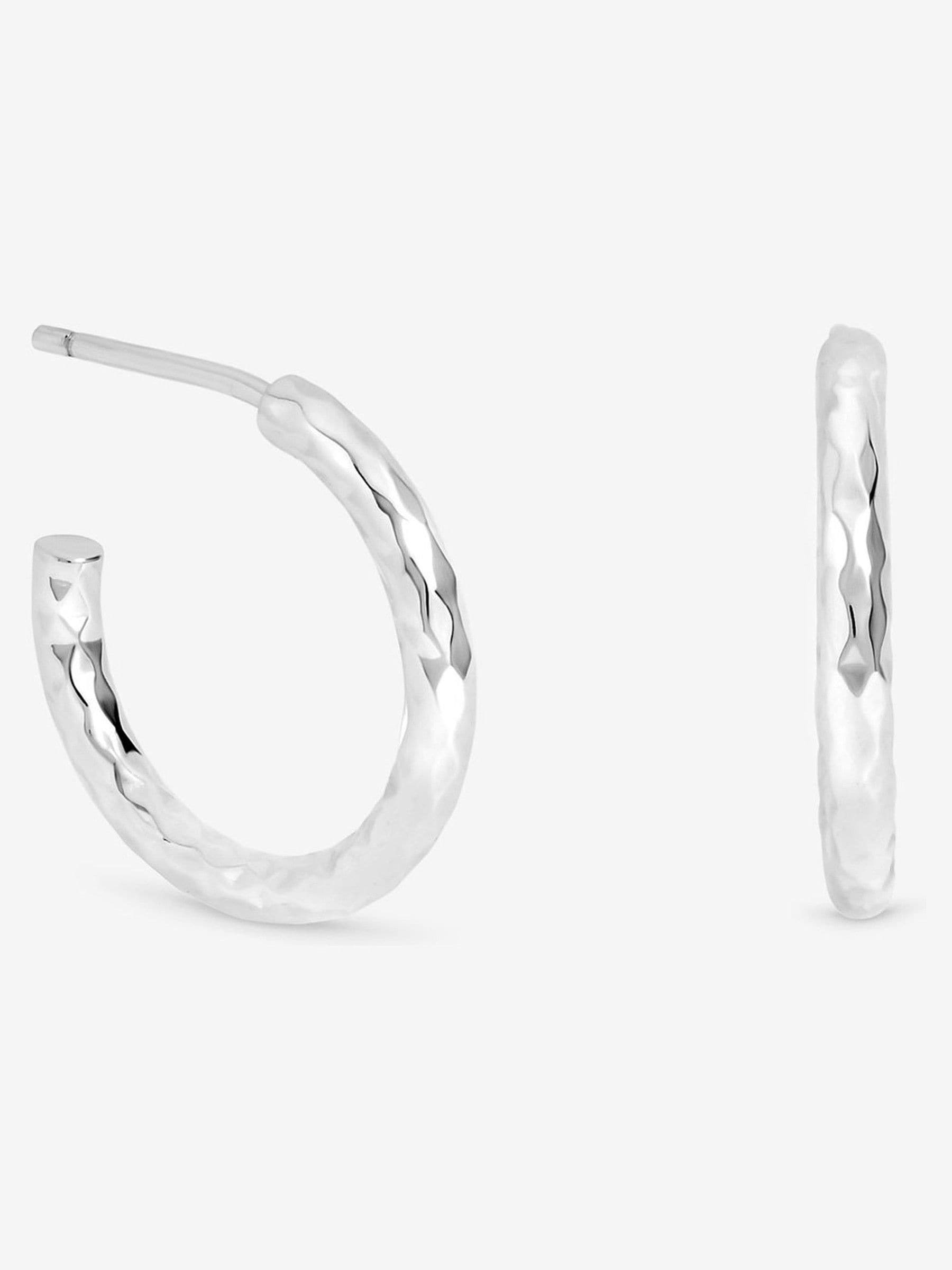 Polished Diamond Cut Hoop Earrings in Sterling Silver 925, 20mm Length