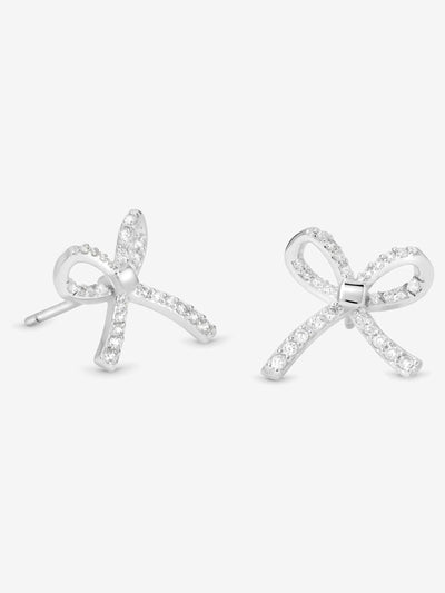 Simply Silver Pave Bow Stud Earrings Sterling Silver 925 12.7mm x 13mm