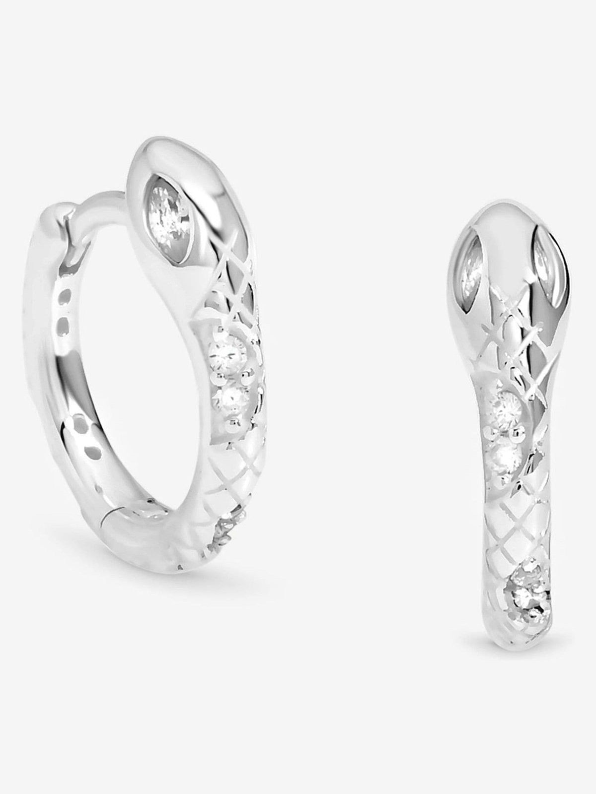 Textured Snake Huggie Hoop Earrings in 925 Sterling Silver