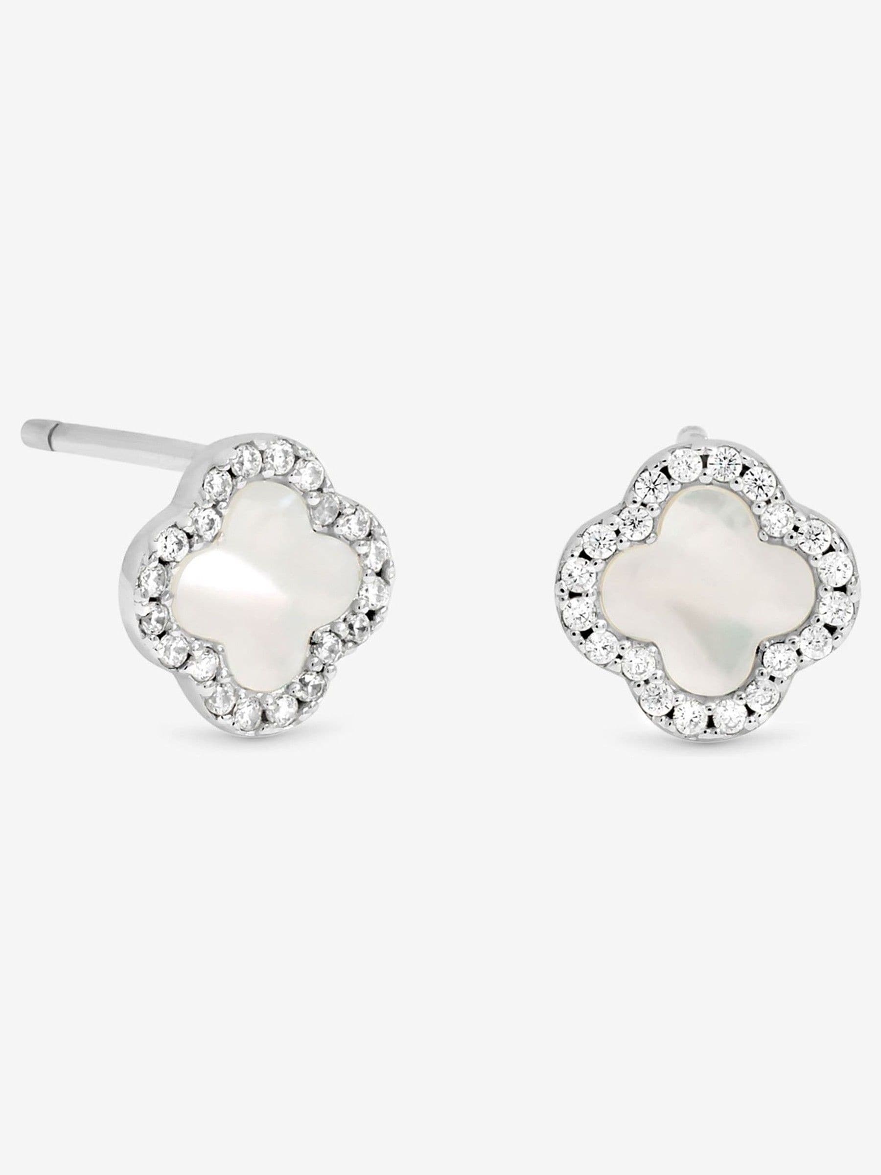 Sterling Silver Mother of Pearl Clover Stud Earrings, 8.7mm