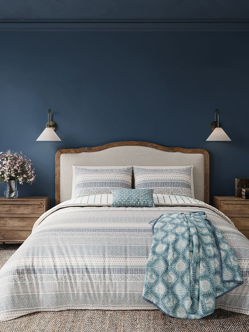 Helena Springfield blue teal folk stripe duvet cover set, UK version