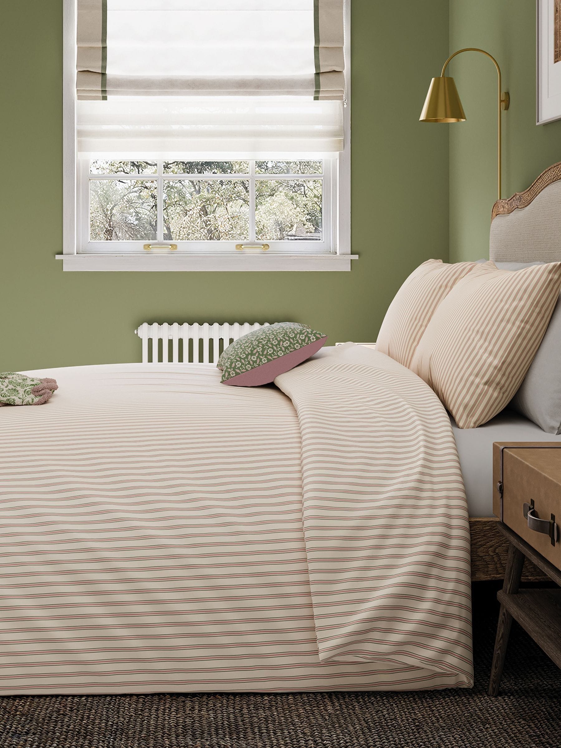 Helena Springfield Green Pink Ticking Stripe 100% Cotton Duvet Set