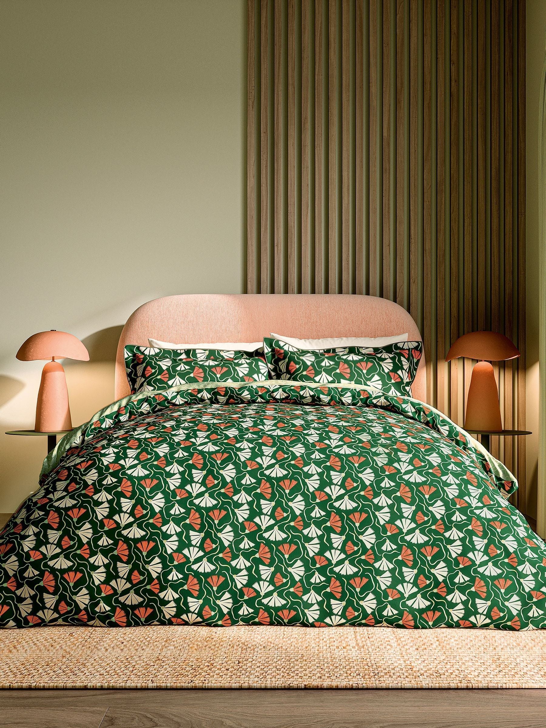 Scion Green Fan Floral Print Duvet Set (British brand)