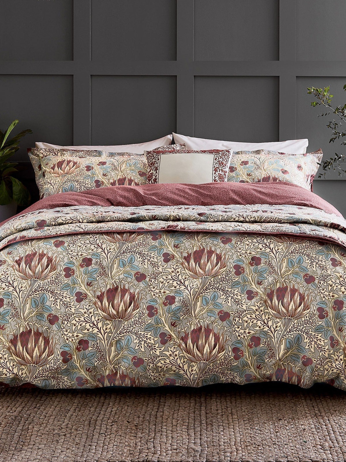 Morris & Co Grey Wine Artichoke duvet set, imported from the UK