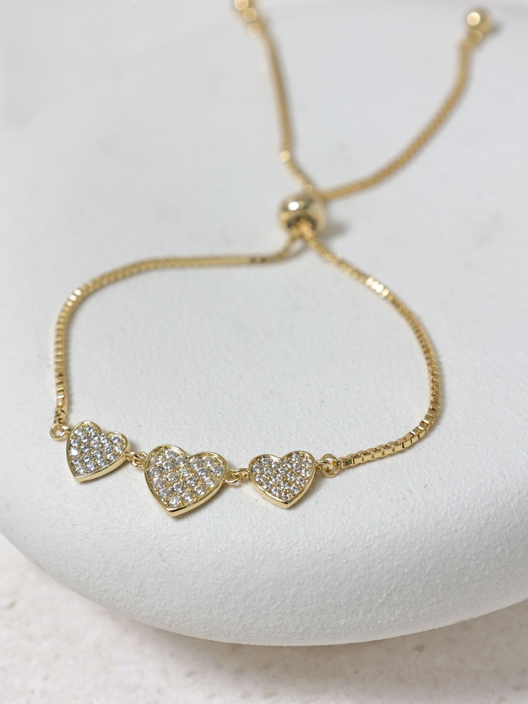 18K Gold Plated Micro Pave Heart Bracelet with Toggle Fastening