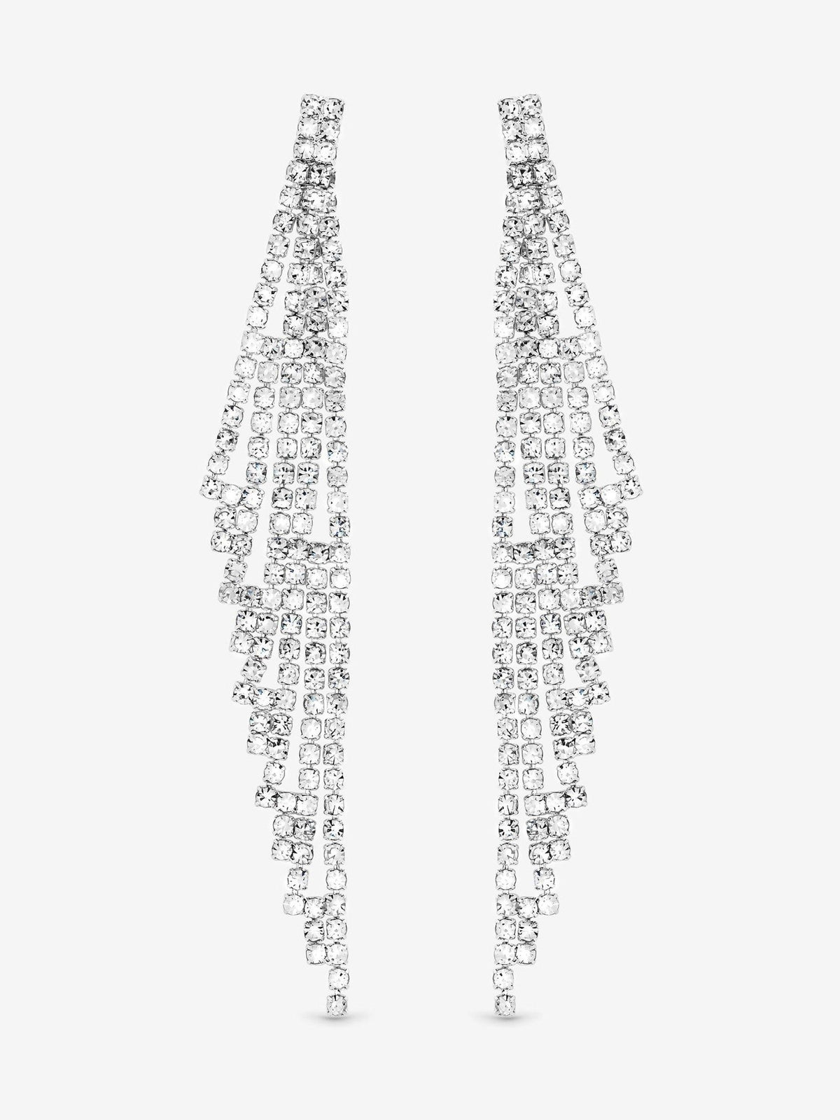 Silver Plated Crystal Statement Drop Earrings with Post and Bullet Back, 90mm Length