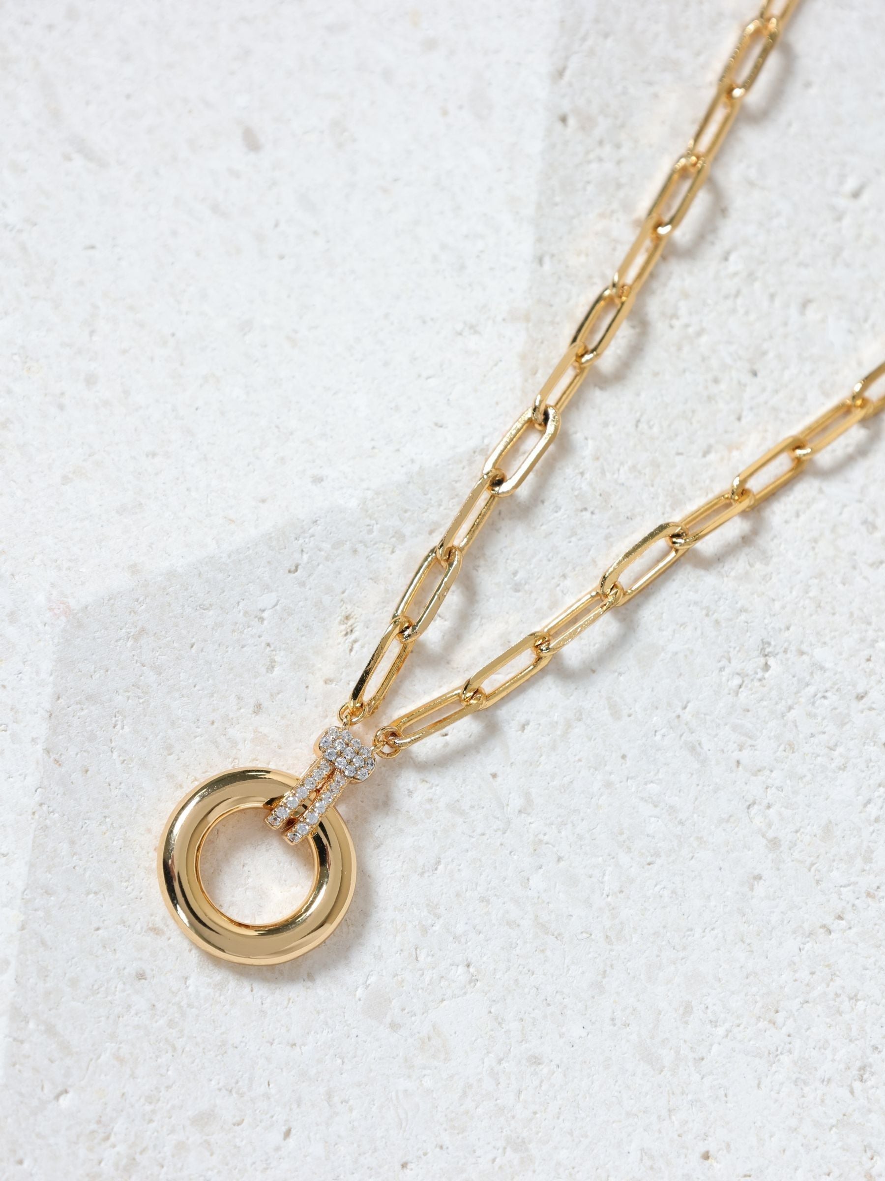 18K Gold Plated Pave Crystal Link Chain Necklace 18 inches