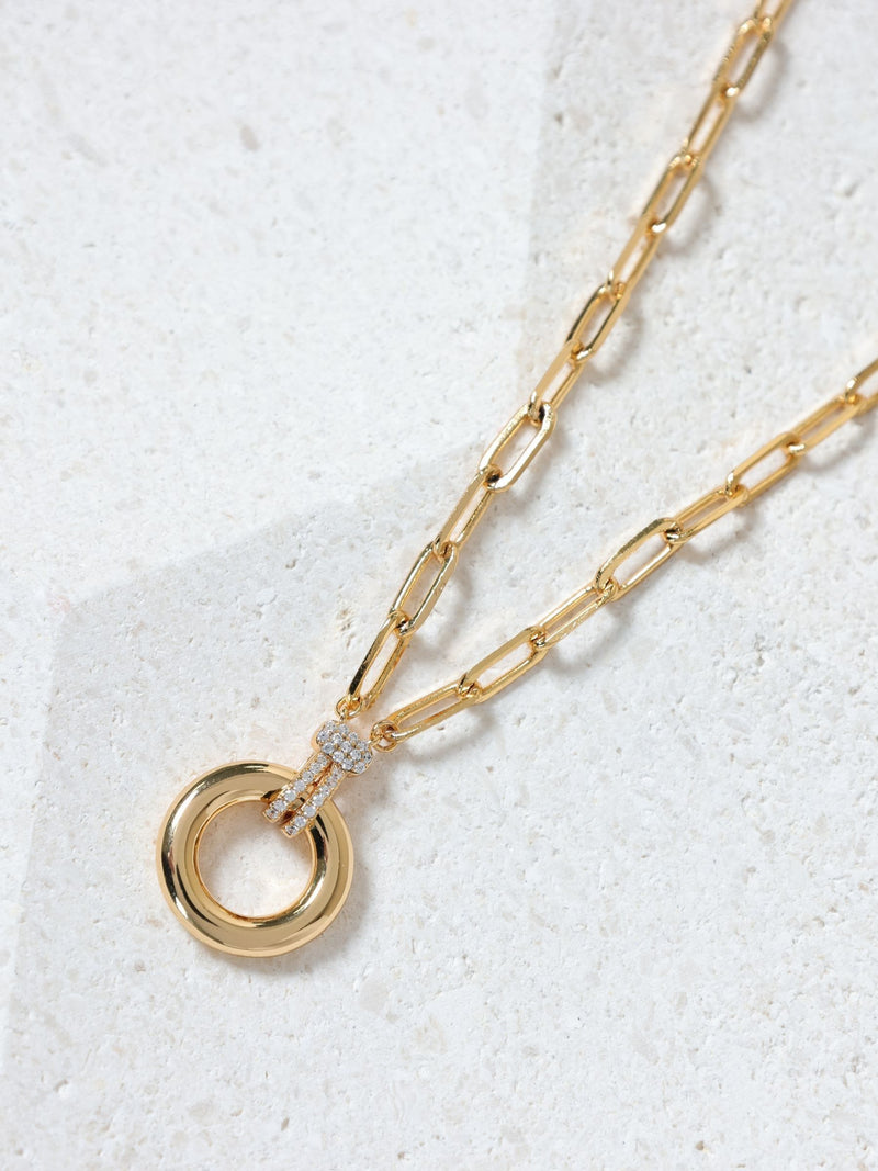 18K Gold Plated Pave Crystal Link Chain Necklace 18 inches