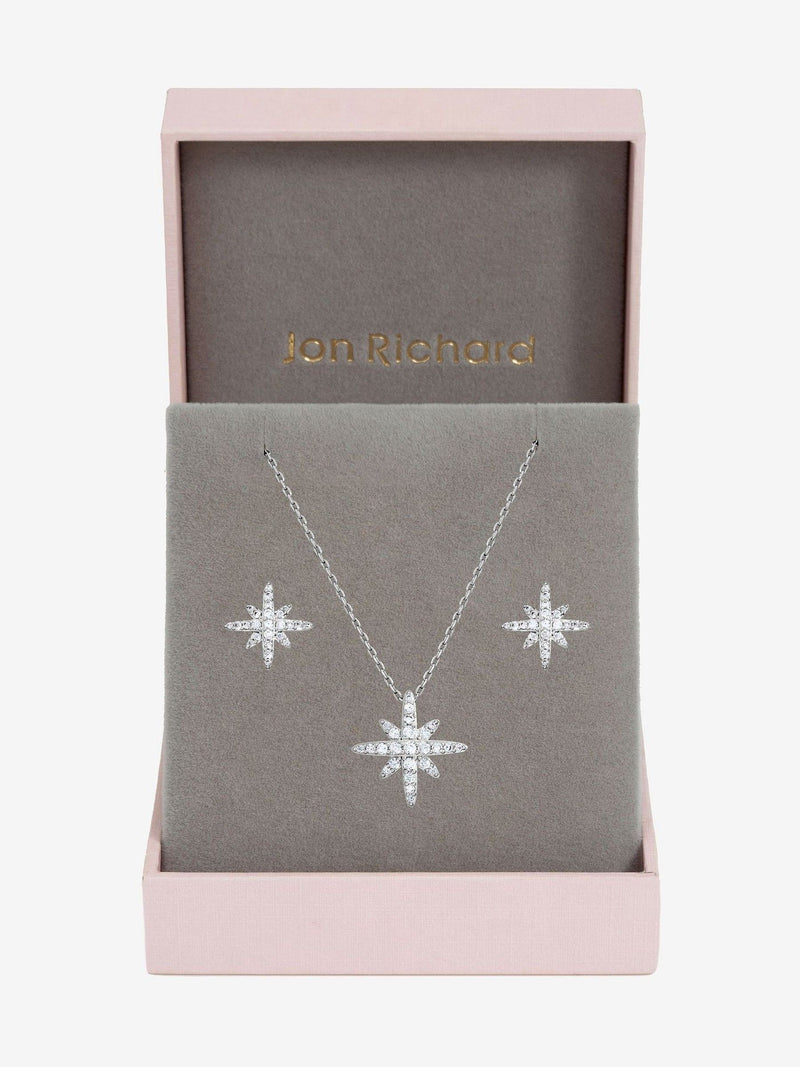 Jon Richard Metallic Rhodium Plated and Pave Star Jewellery Set, UK version