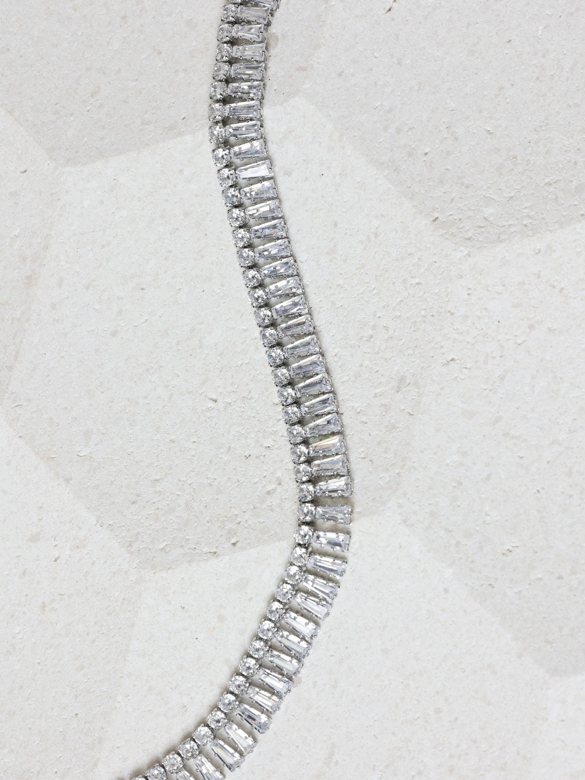 Crystal and Rhodium Plated Double Row Baguette Necklace, 16 Inch Chain