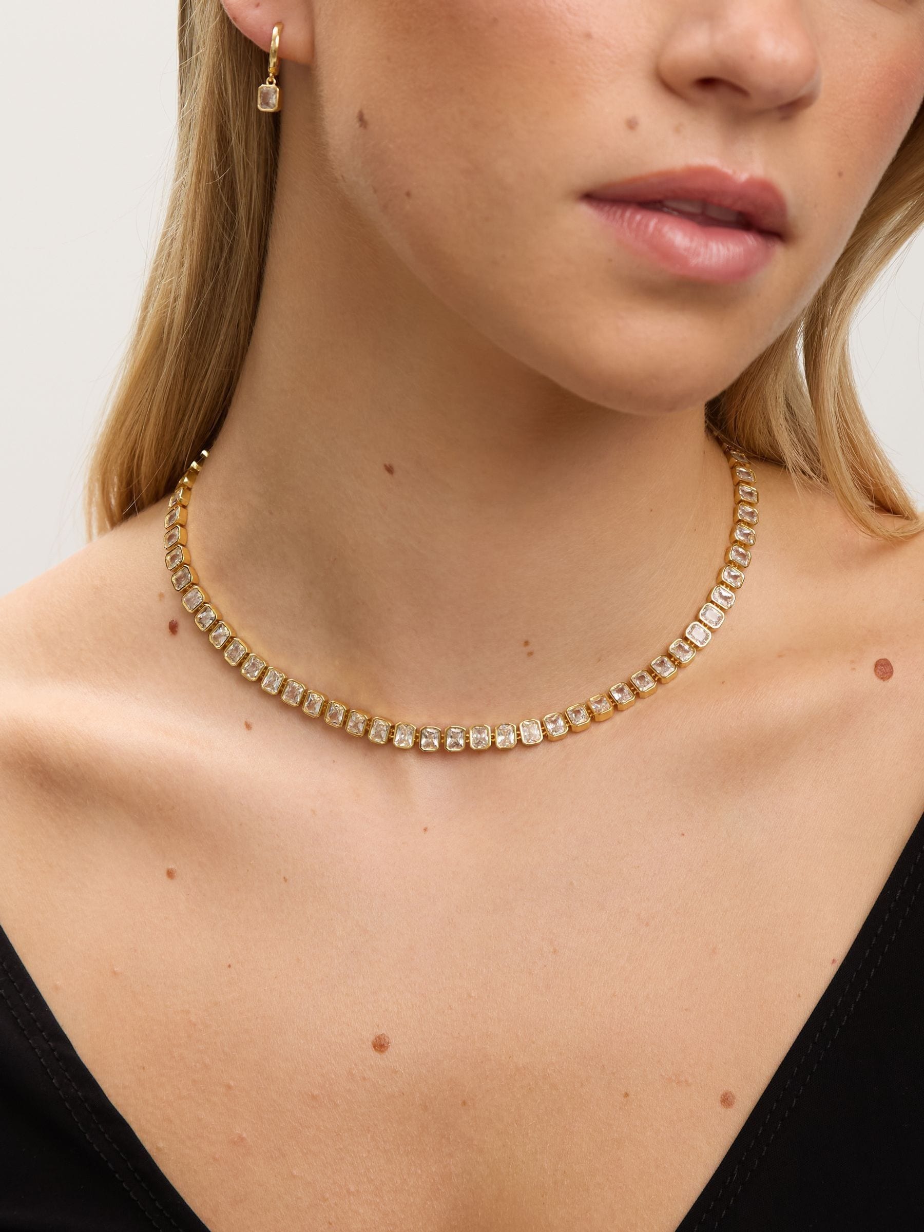 Jon Richard Gold Plated 18K Crystal Tennis Necklace 17 inch, UK version