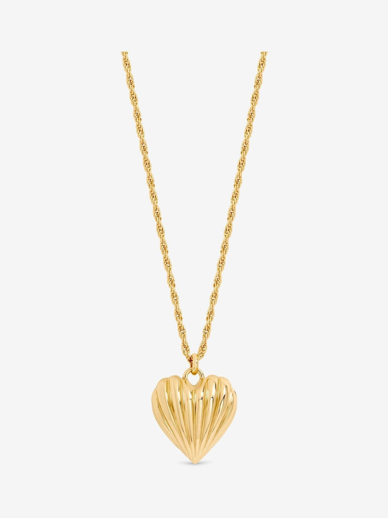Gold Plated Ridge Heart Long Pendant Necklace
