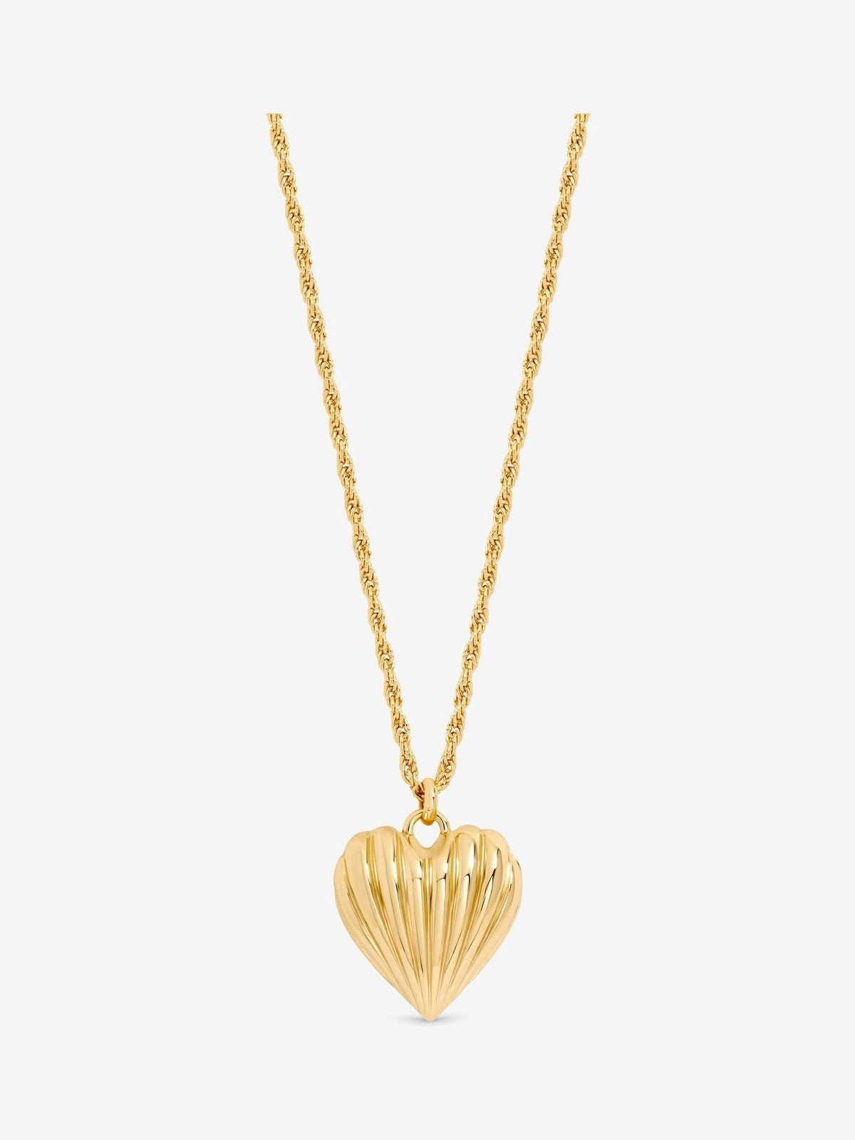 Gold Plated Ridge Heart Long Pendant Necklace