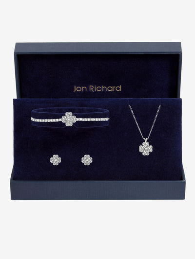Jon Richard Silver Pave Clover Trio Set Jewellery Gift Box