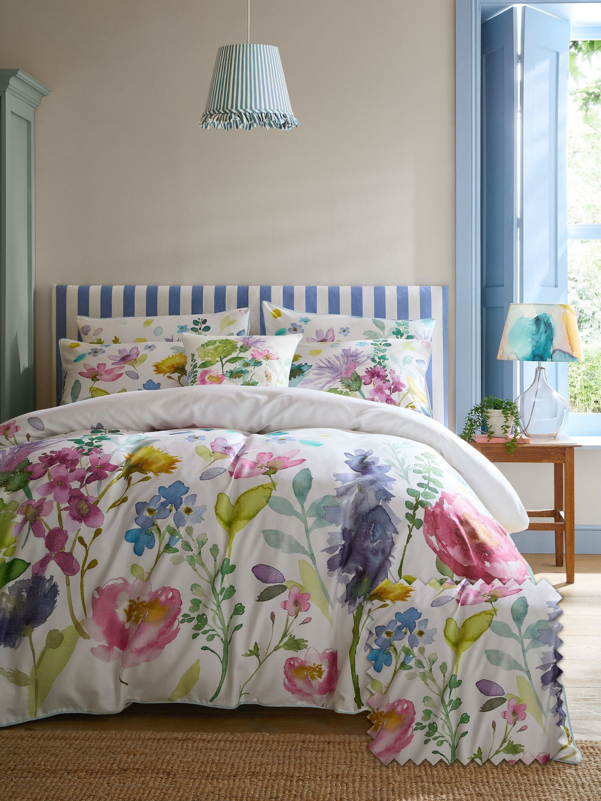 Bluebellgray Spring Green Tetbury duvet cover and pillowcase set - British product