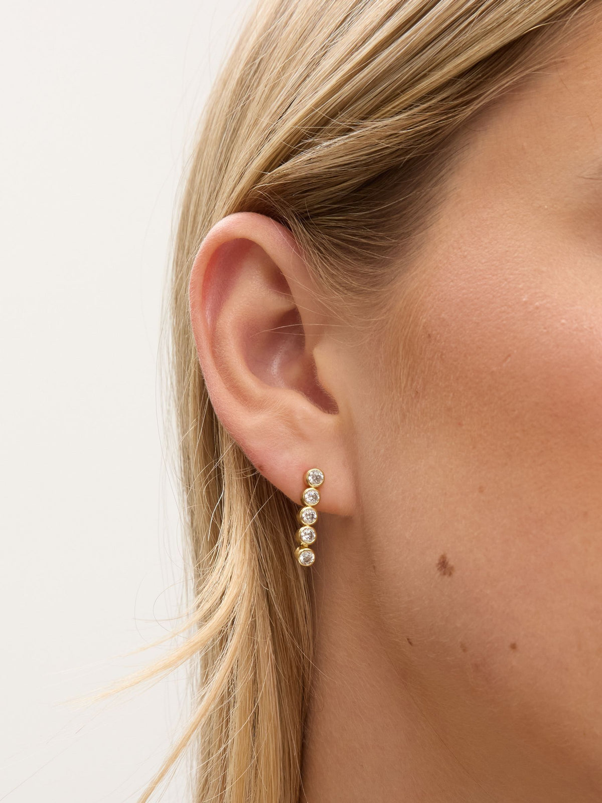 Gold Plated Cubic Zirconia Tennis Earrings with Post Back, 20mm Length