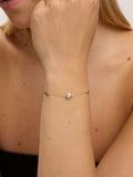 14K Gold Plated Cubic Zirconia Besel Station Bracelet with Lobster Clasp, 8-inch Chain