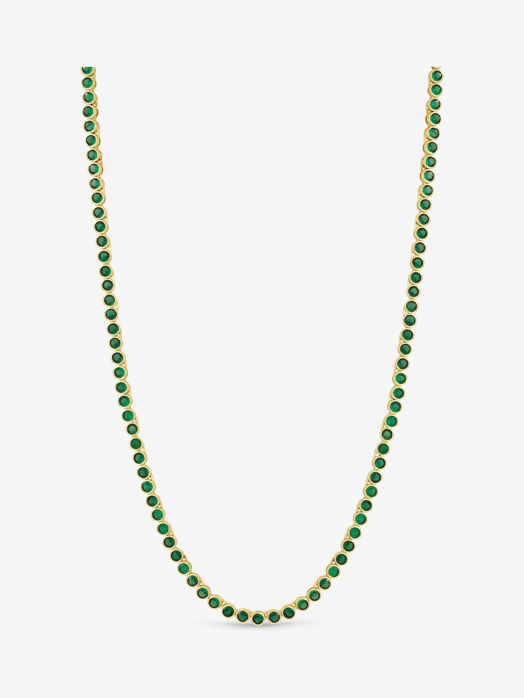 14K Gold Plated and Emerald Cubic Zirconia Tennis Necklace 16 Inch
