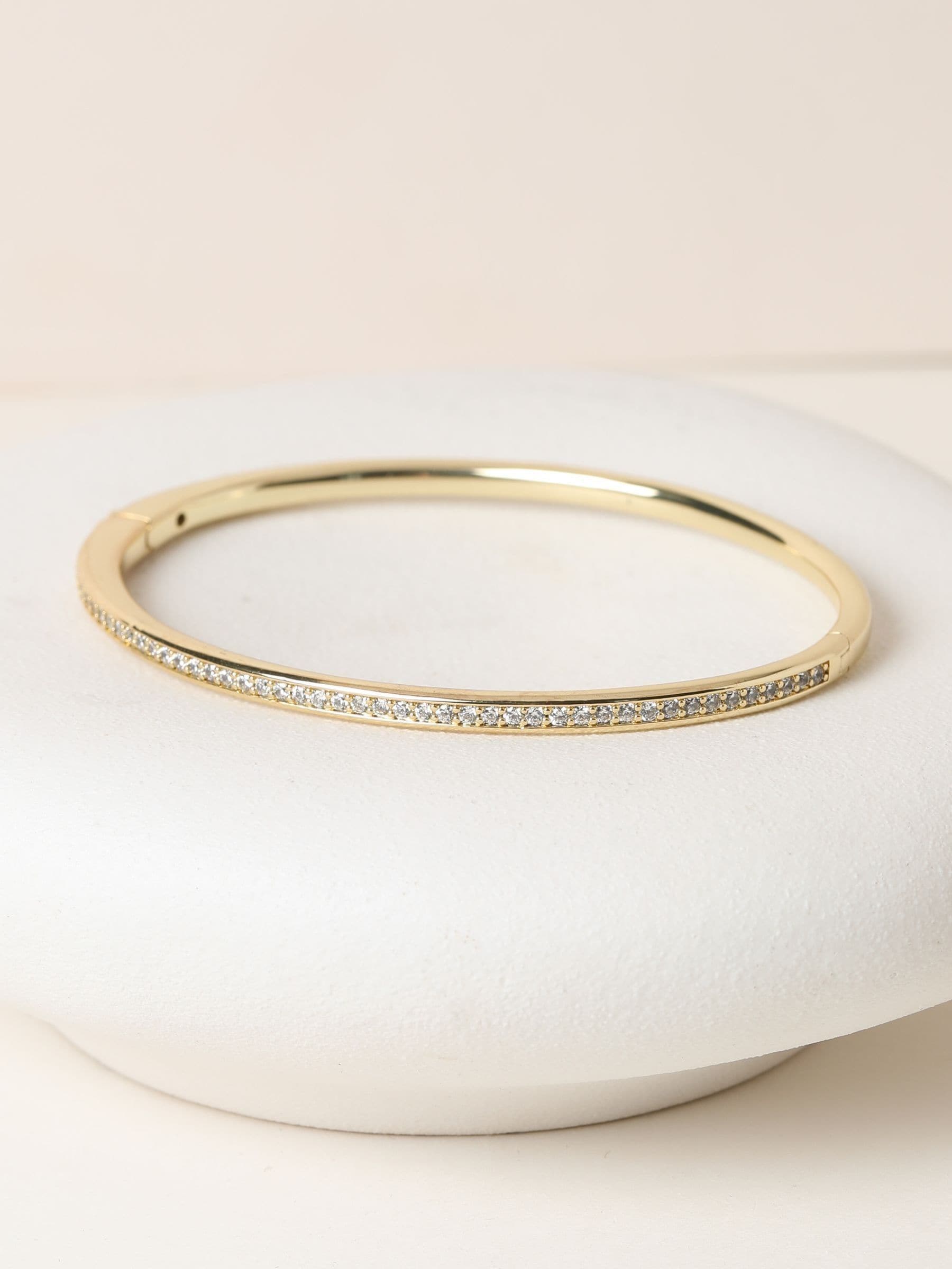 14K Gold Plated Pave Bangle with Lobster Clasp, 50mm Width, 204mm Length