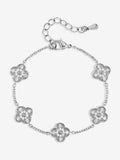Rhodium Plated Pave Clover Bracelet with Lobster Clasp and Extender Chain