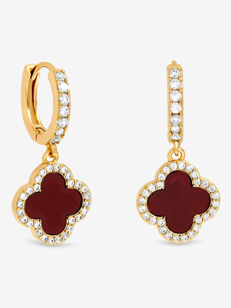 Gold Plated Carnelian Clover Huggie Earrings