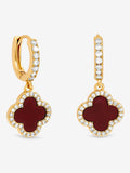 Gold Plated Carnelian Clover Huggie Earrings